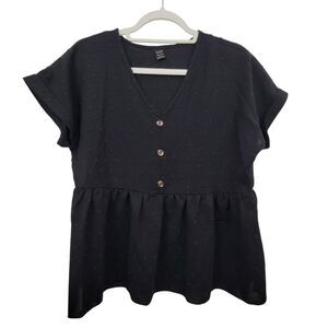 Shein Black Textured Dot Peplum Top Loose Flowy Size Small
